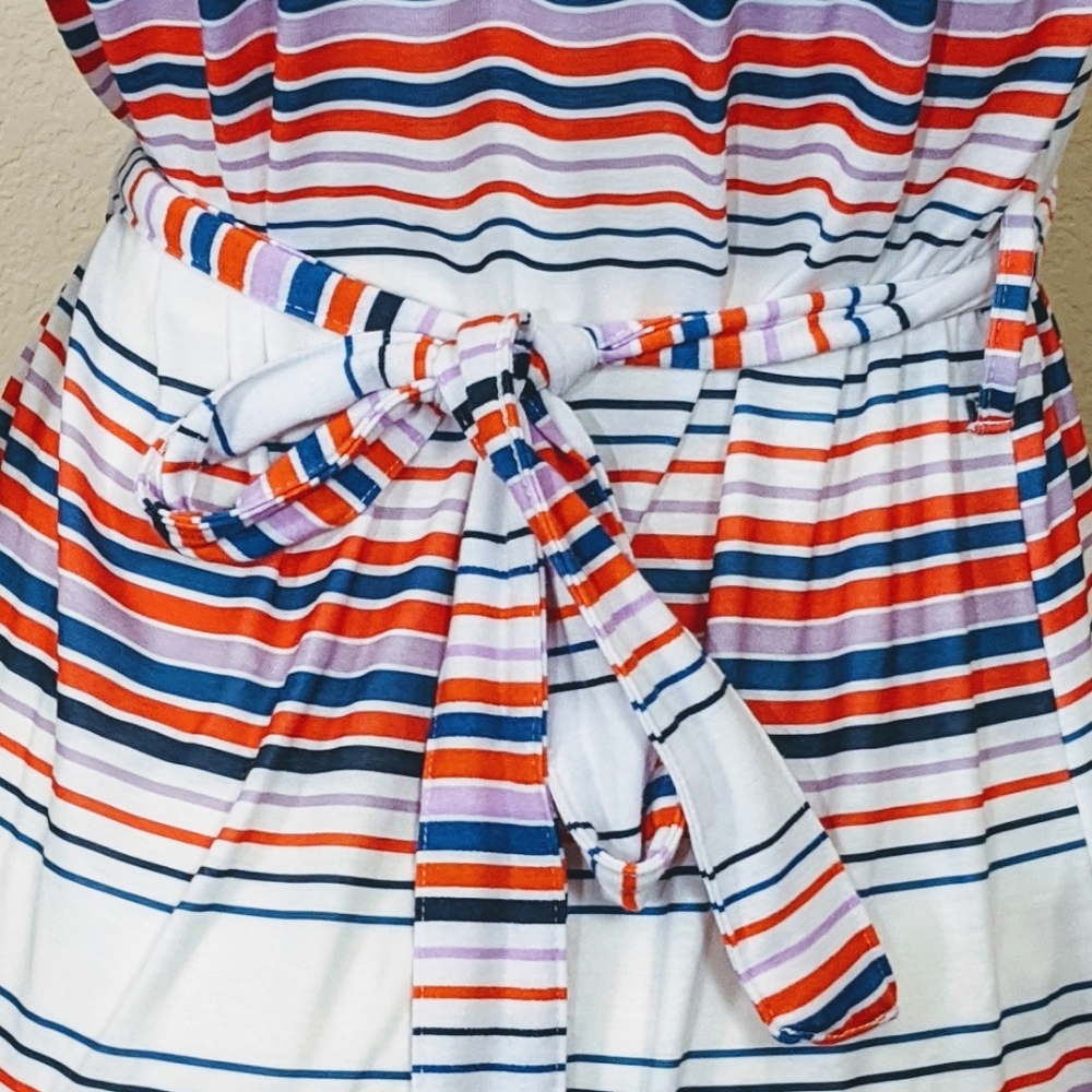 BasicStriped Midi Dress W Waist Tie Crew Neck Midi - Picture 5 of 6